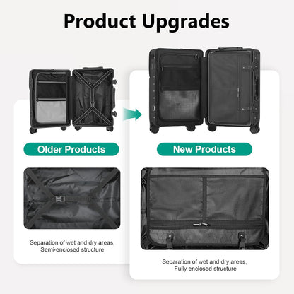 Hard Shell Luggage 20 Inch Travel Luggage, 22x14x9 Airline Approved with TSA Lock, ABS Aluminum Frame, Lightweight Travel Luggage 20'' 24'' 26'' Carry-On (Upgraded Black, 20 Inch)