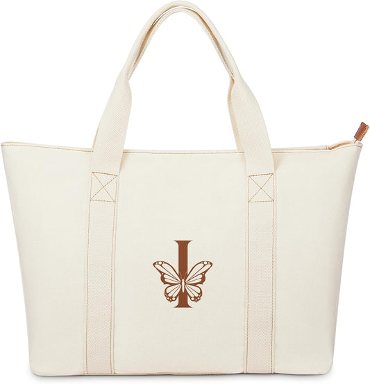 AW BRIDAL Monogram Canvas Tote Bag for Chrismas, Bridal Shower, Retirement, Birthday Gifts for Women Mom Wife Sister Friends