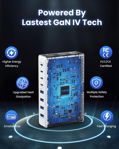 200W USB C Charger Block,GaN IV Charging Station 8 Ports,QC4.0 Fast Charging Station Hub+PD 65W USB C Laptop Charger Adapter Compatible with MacBook Air/Pro,DELL,iPhone 16/15,iPad,Steam Deck-White