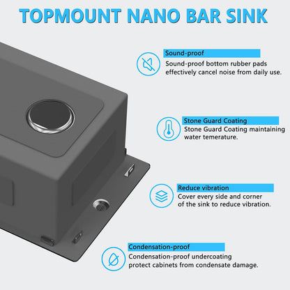 15x20 inch Drop in Bar Sink, 15 inch Small Kitchen Sink 18 Gauge Single Bowl Stainless Steel Topmount Bar Sink with Basket Strainer Drain & Bottom Grid