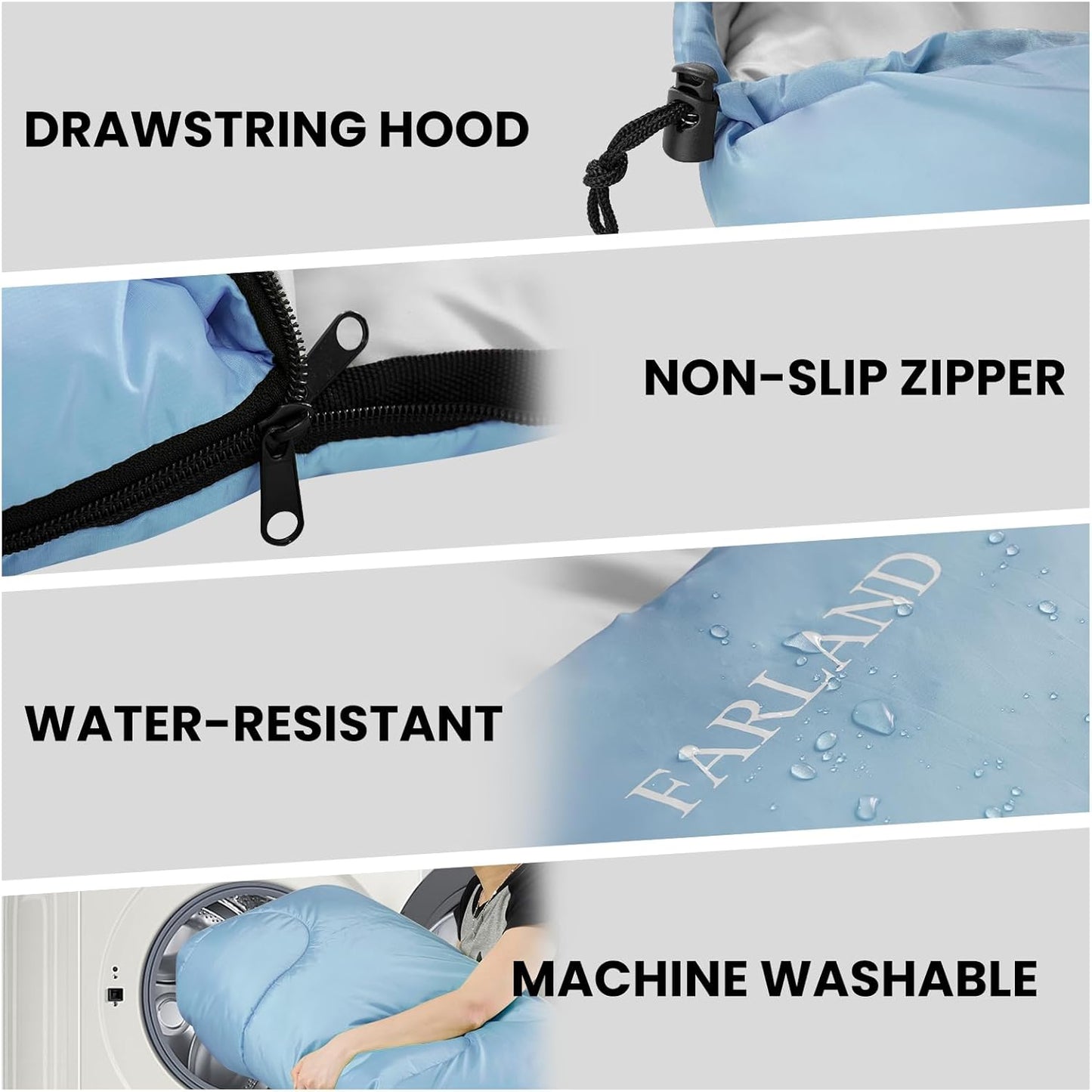 FARLAND Sleeping Bags 30℉ for Adults Teens Kids with Compression Sack Portable and Lightweight for 3-4 Season Camping, Hiking,Waterproof, Backpacking and Outdoors