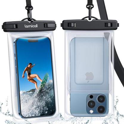Lamicall 2PCS Waterproof Phone Pouch Floating - [Soft 3D Seamless Design] IPX8 Water Proof Cell Phone Case for Beach, Protector for iPhone, 4-7" Devices, Dry Bag Beach Essentials for Cruise Travel