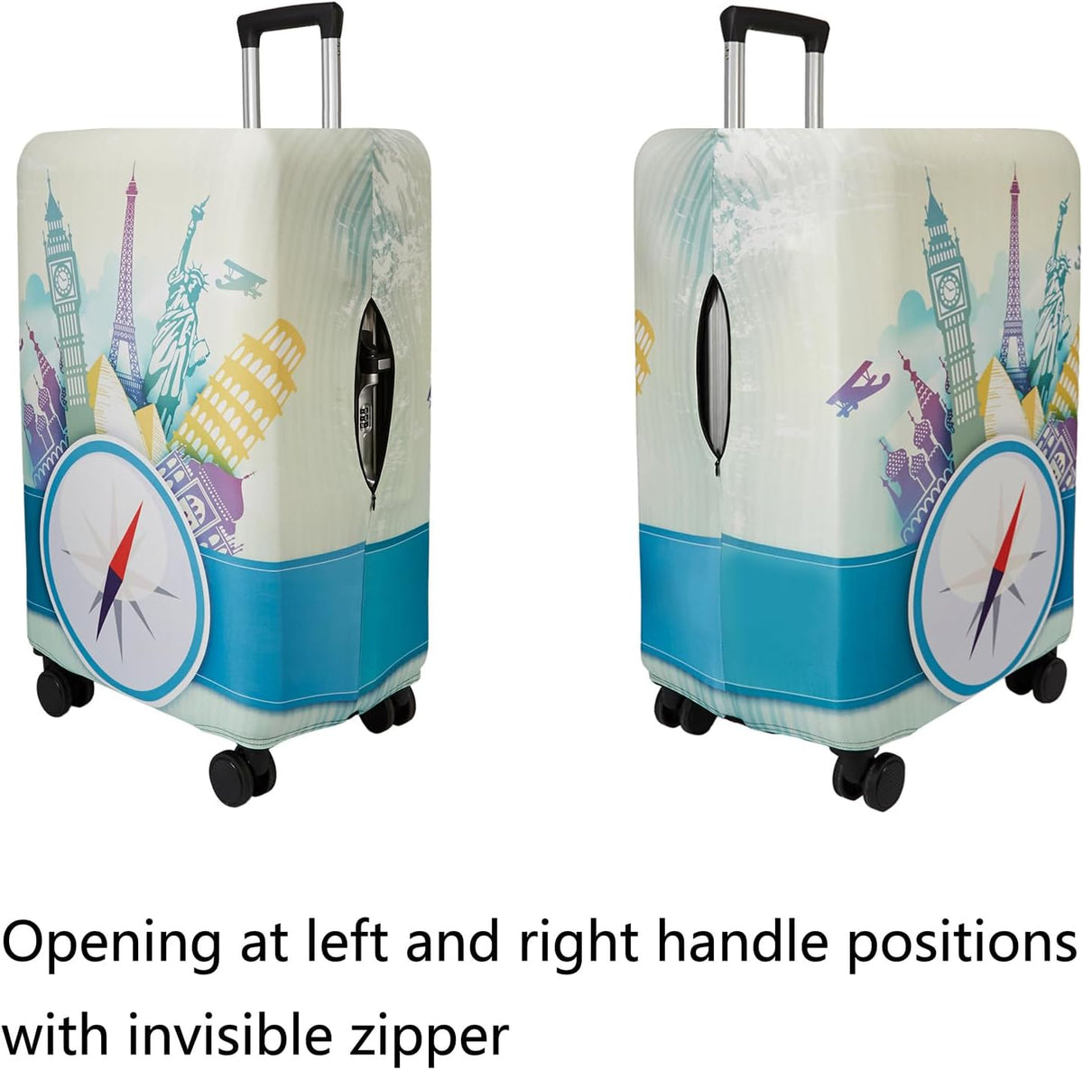 WUJIAONIAO Travel Luggage Cover Baggage Suitcase Cover Protector Skins 18-32 Inch (compass, M (for 22-24 inch luggage))
