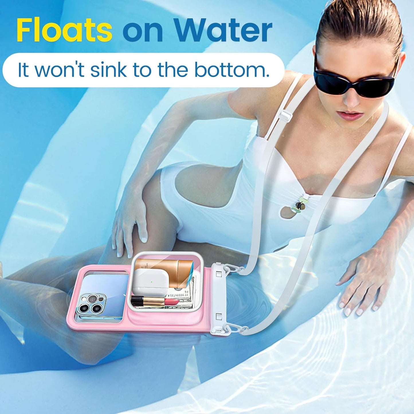 Niveaya [Floatable Floating Waterproof Phone Pouch 2 Pack-Up to 8.5", Large Space Adjustable Neck Lanyard Waterproof Phone Case, Phone Dry Bags for Vacation Beach Pool Kayak Cruise Travel Essentials