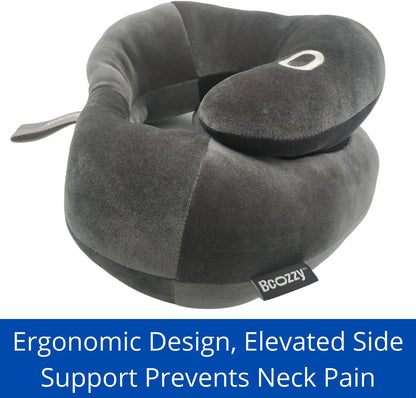 BCOZZY Flat Back Travel Neck Pillow – Patented Neck Pain Relief & Support for Head, Neck, and Chin. Ideal for Airplanes, Long Flights, Car Rides. Adjustable, Washable, with Carry Bag. Large, Navy