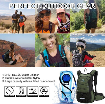 15L Insulated Hydration Backpack Pack with 2L Water Bladder Lightweight Hiking Backpack Bag for Women Men Daypack for Hiking Running Festival Camping Biking