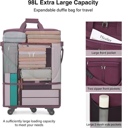 MILADA Expandable Luggage Bags for Travel Foldable Suitcase with Wheels Collapsible Rolling Travel Duffle Bag Lightweight Large Suitcases without Telescoping Handle, Purple