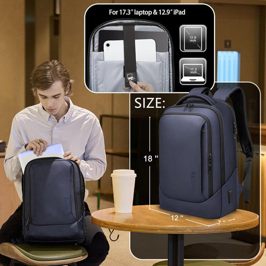 hk Laptop Backpack for Men with USB Charging Port for Business Work College Travel (Blue, 17.3 inch)