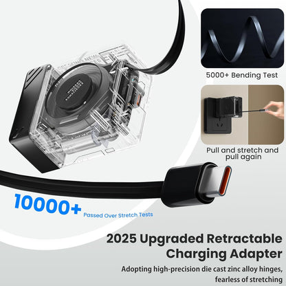 Nillkin FlexLine 65W for Retractable Wall Charger(GaN6), Dual-Port with 28.7in Retractable USB C Cable + 39.3in USB C Cable(Extra), iPhone Charger, MacBook, iPad, Samsung, Fast Charger - Black