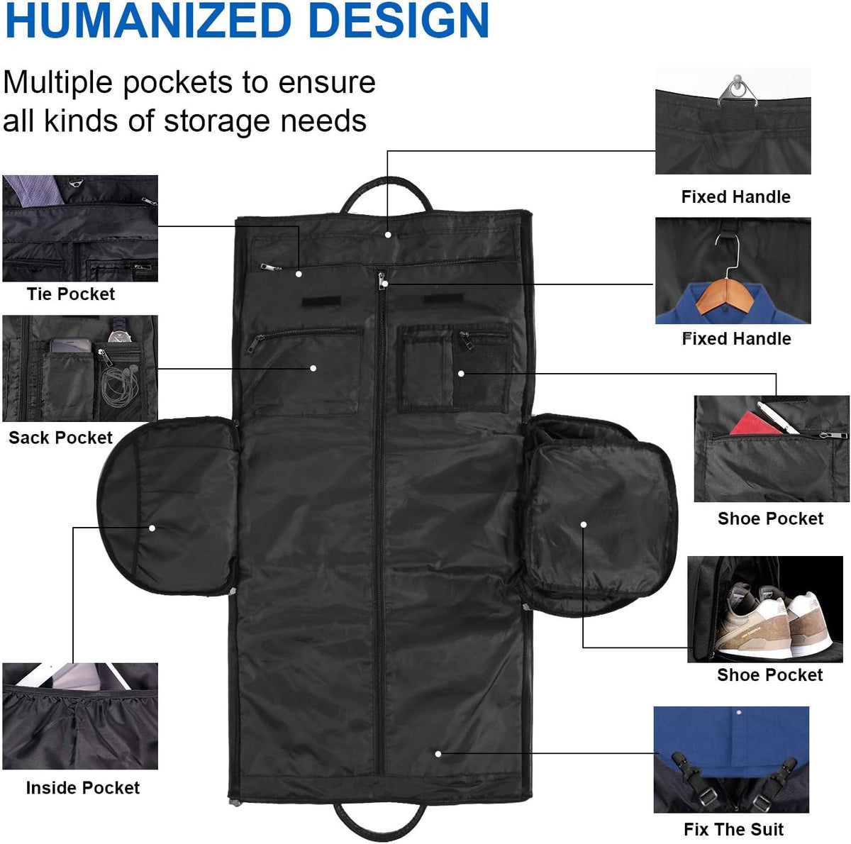 seyfocnia Convertible Travel Garment Bag,Carry on Garment Duffel Bag for Men Women - 2 in 1 Hanging Suitcase Suit Business Travel Bag