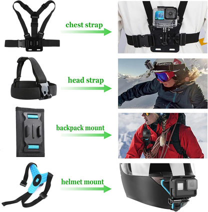 Accessories Kit for Go Pro 13 12 11 10 9 Black, 60M Waterproof Case Chest Mount Kits Glass Screen Protector Bundle Pack for Gopro Hero13 12 11 10 9 Camera