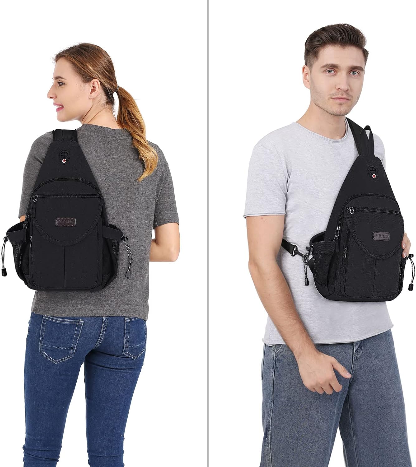 MOSISO Sling Backpack,Canvas Crossbody Hiking Daypack Bag with Anti-theft Pocket, Black