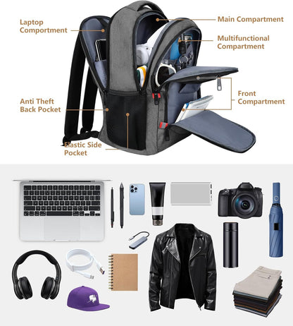 Backpack for Men Women, Travel School Backpacks for Teen Boys, Bookbag with USB Charging Port, Anti Theft College Students Backpack Fits 15.6 Inch Laptop, Casual Work Business Back Pack, Grey