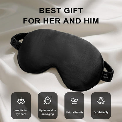 100% Mulberry Silk Sleep Mask, Ultra-Soft Light Blocking Eye Cover for Travel & Rest(Black)