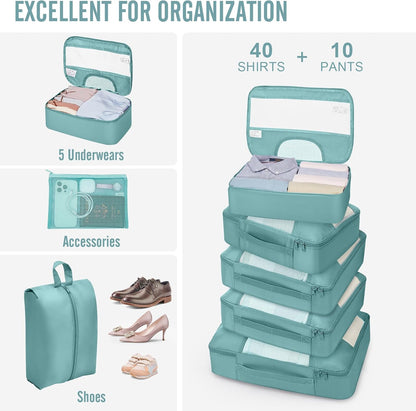 Veken 10 Set Packing Cubes for Travel Essential, Suitcase Organizer Bags in 4 Sizes, Carry-On Luggage Accessories with Large Laundry & Hanging Toiletry Bag, Must-Have for Airplane, Road Trip & Camping