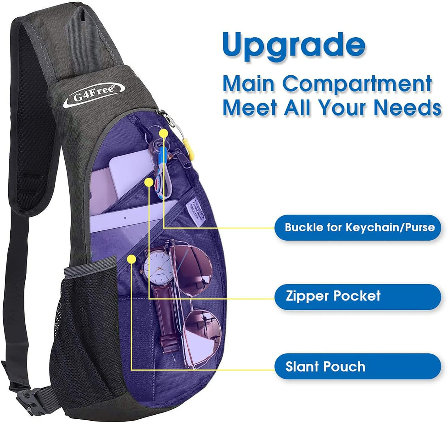 G4Free Sling Bag for Men Women, Small Crossbody Backpack Lightweight Chest Shoulder Bags for Travel, Outdoor and Sports (Purple)