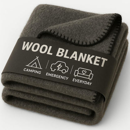 Wool Camping Blanket – 70% Wool Heavy-Duty Military Style Throw, Warm & Washable, Fire Retardant Cover for Emergency, Survival & Outdoor Use – Perfect for Camping, Car, Home & Hiking, Grey 66x90