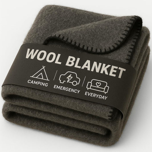 Wool Camping Blanket – 70% Wool Heavy-Duty Military Style Throw, Warm & Washable, Fire Retardant Cover for Emergency, Survival & Outdoor Use – Perfect for Camping, Car, Home & Hiking, Grey 62x84