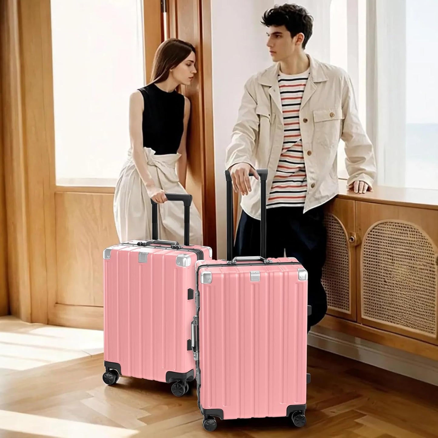 Krute Luggage 24 Inch Aluminum Frame Zipperless Suitcase with Spinner Wheels Checked Luggage PC+ABS Lightweight Hardshell