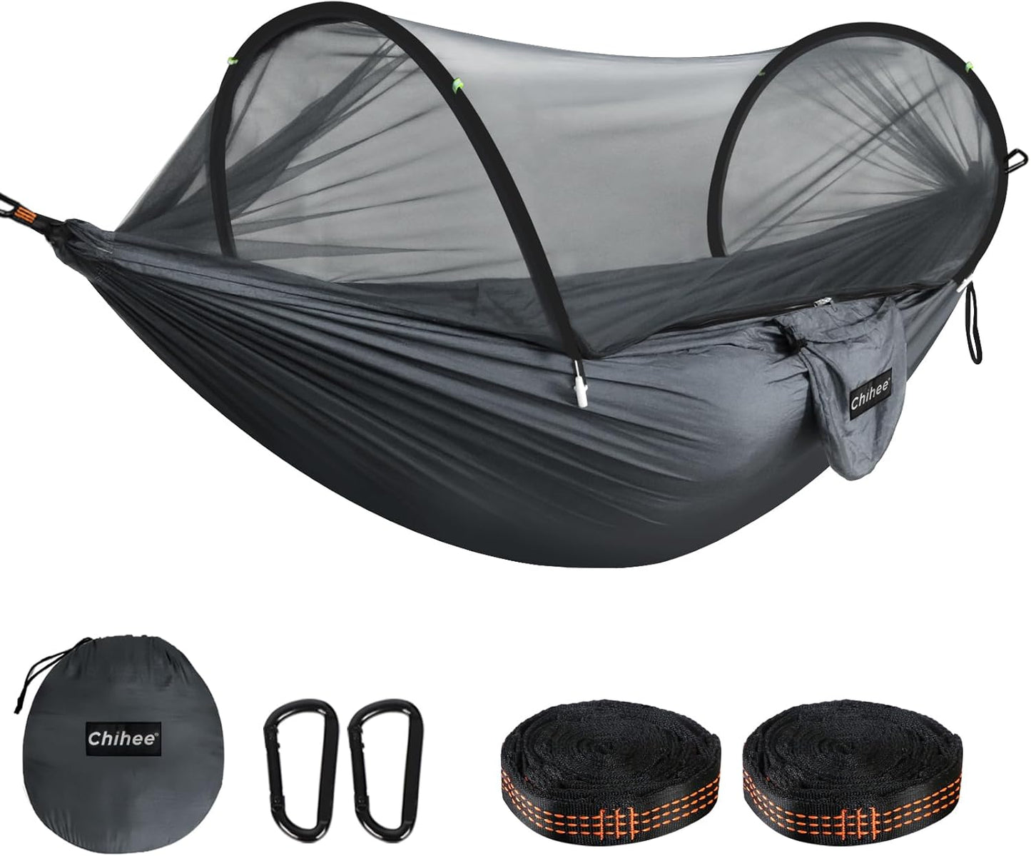 Chihee Ultra-Light Travel Camping Hammock Pop-up Net Hammock 660lbs Load Capacity,Breathable,Quick-Drying Parachute Nylon 2 Premium Carabiners,2 Tree Slings Included for Outdoor Backpacking Hiking