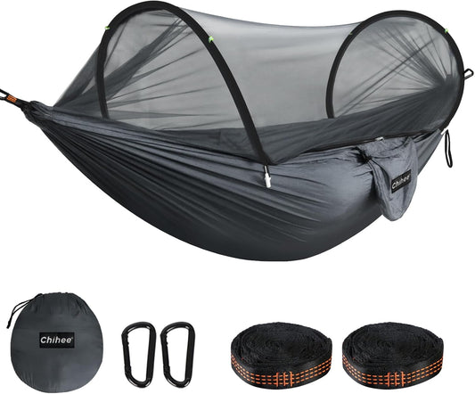 Chihee Ultra-Light Travel Camping Hammock Pop-up Net Hammock 660lbs Load Capacity,Breathable,Quick-Drying Parachute Nylon 2 Premium Carabiners,2 Tree Slings Included for Outdoor Backpacking Hiking