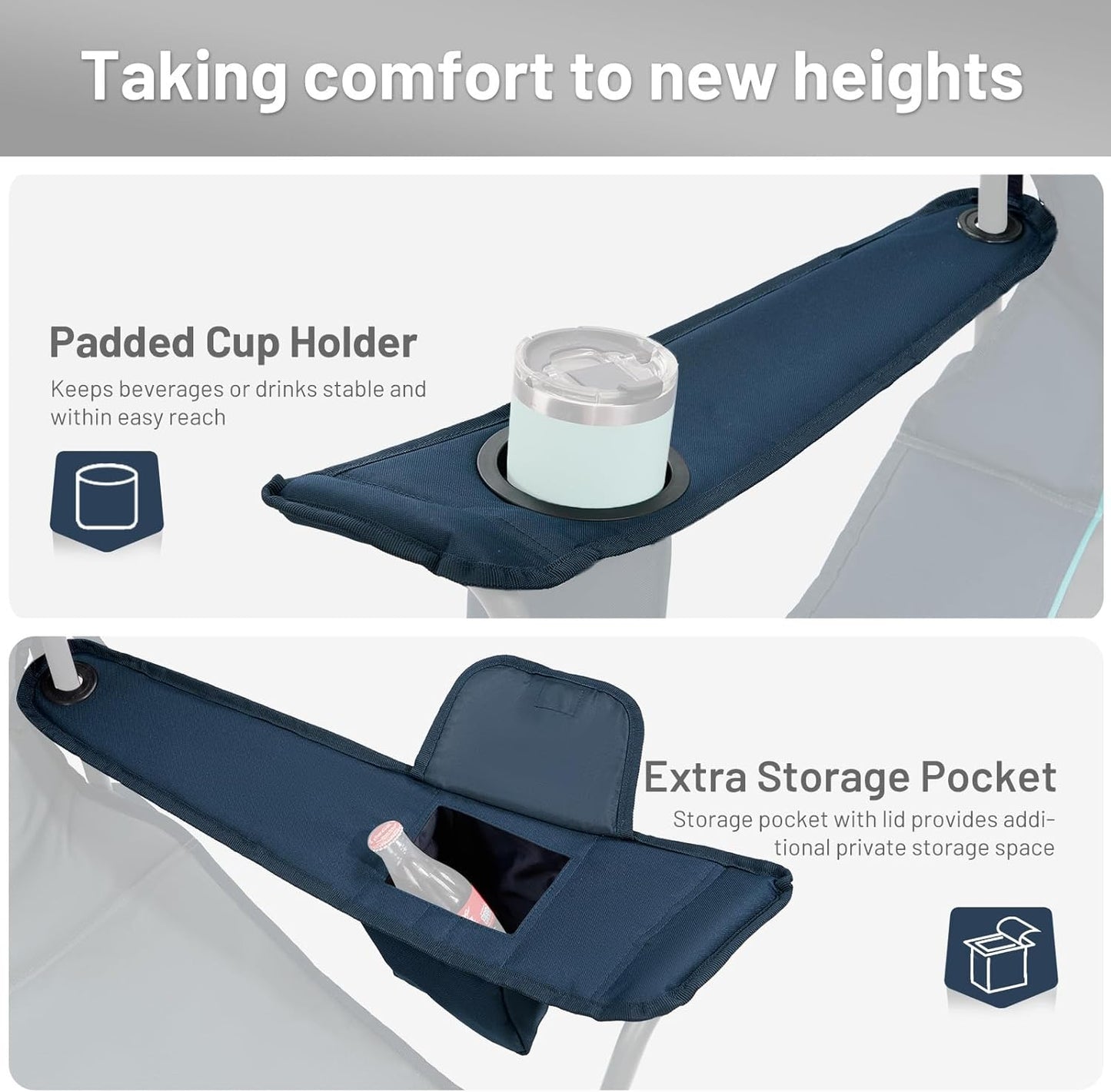 TIMBER RIDGE Oversized Folding Camping Chair Support 550 LBS, Heavy Duty Portable Chairs with Cup Holder Side Pocket for Lawn, Outdoor Picnic, Fishing, 2 Pack(Navy)