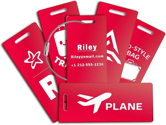 4PCS Personalized Luggage Tags for Travel Durable Aluminium Luggage Tags for Suitcases Custom Bag Tags for Backpacks Heavy Duty Personalized Name Tags for Birthday Gifts(Large,Red)