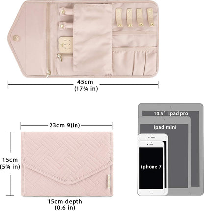 BAGSMART Travel Jewelry Organizer Roll Foldable Jewelry Case for Journey-Rings, Necklaces, Bracelets, Earrings, Soft Pink