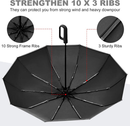 TradMall Travel Umbrella, 280T Fabric Windproof Automatic Portable Compact Folding Umbrellas for Rain with Reflective Stripe for Women and Men