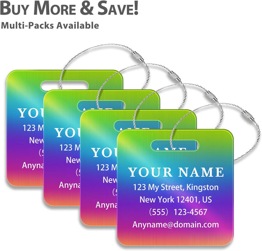 Personalized Luggage Tags for Suitcases (2/4/6/8 Pack) - Custom Engraved Metal Travel Tag, Customizable Pattern/Name/Text for Bags Backpacks Suitcases