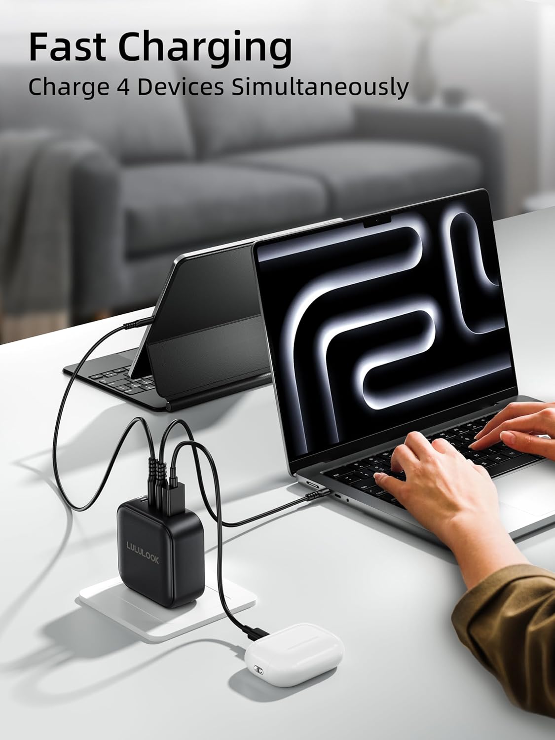 LULULOOK 100W USB C Charger, 4-Port GaN Fast Charging Block, PD Type-C Wall Charger Travel Adapter for MacBook Pro/Air, iPhone 16, Pixelbook, iPad, Samsung Galaxy S24, Console, UK/EU/AU Plug Included