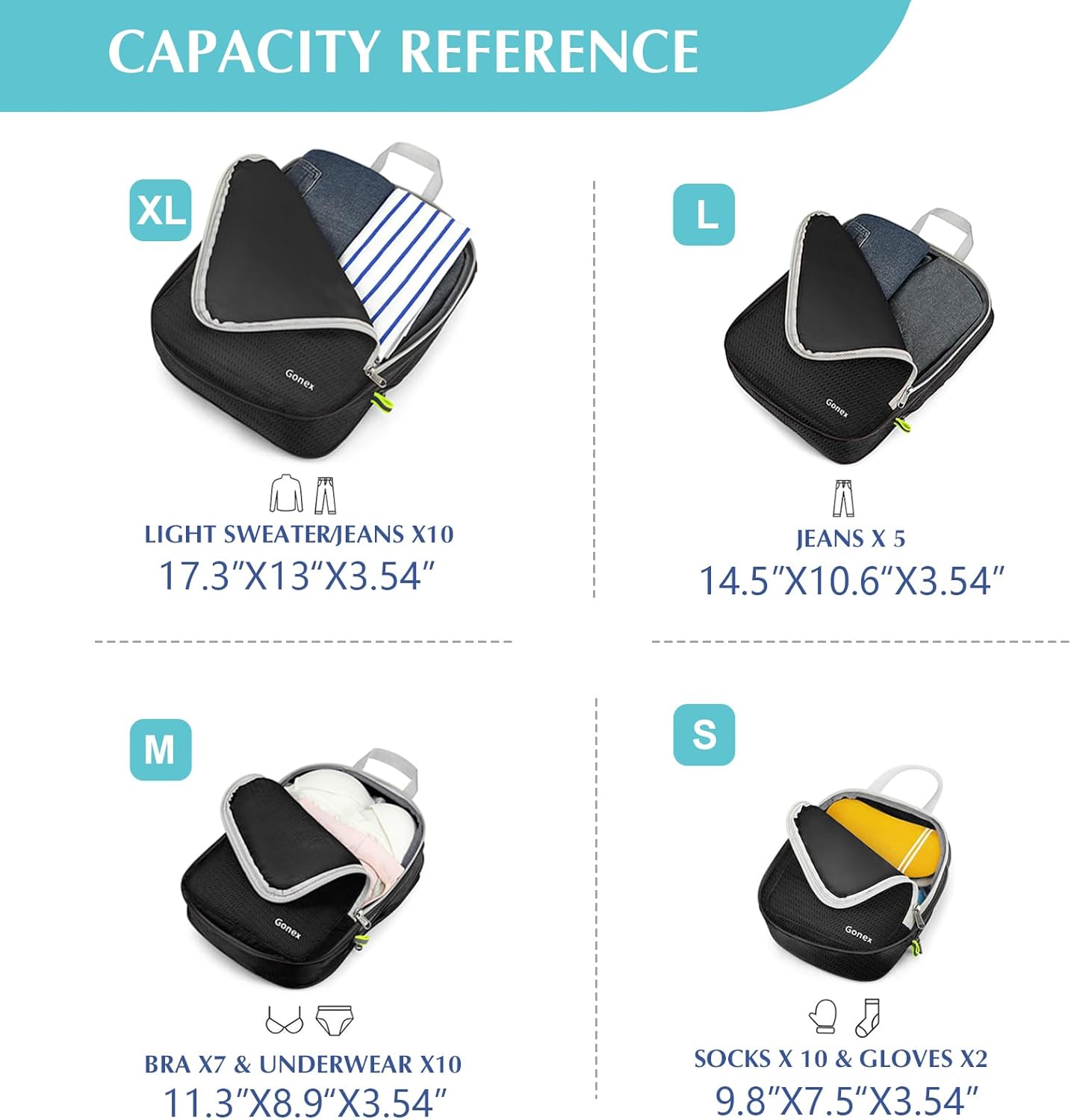 Gonex Compression Packing Cubes, 3pcs/4pcs Expandable Storage Travel Luggage Bags Organizers