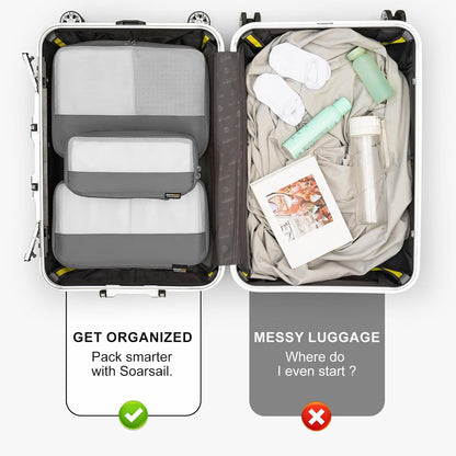 5 Set Compression Packing Cubes for Travel, Space Saving Luggage Organizer Bags (Silver)