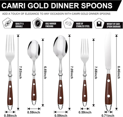 20-Piece Silverware Set for 4, High-end Everyday Flatware Set, Wood Grain Color Handles Cutlery Set, Retro Stainless Steel Forks and Spoons, Utensil Sets for Home Restaurant, Dishwasher Safe