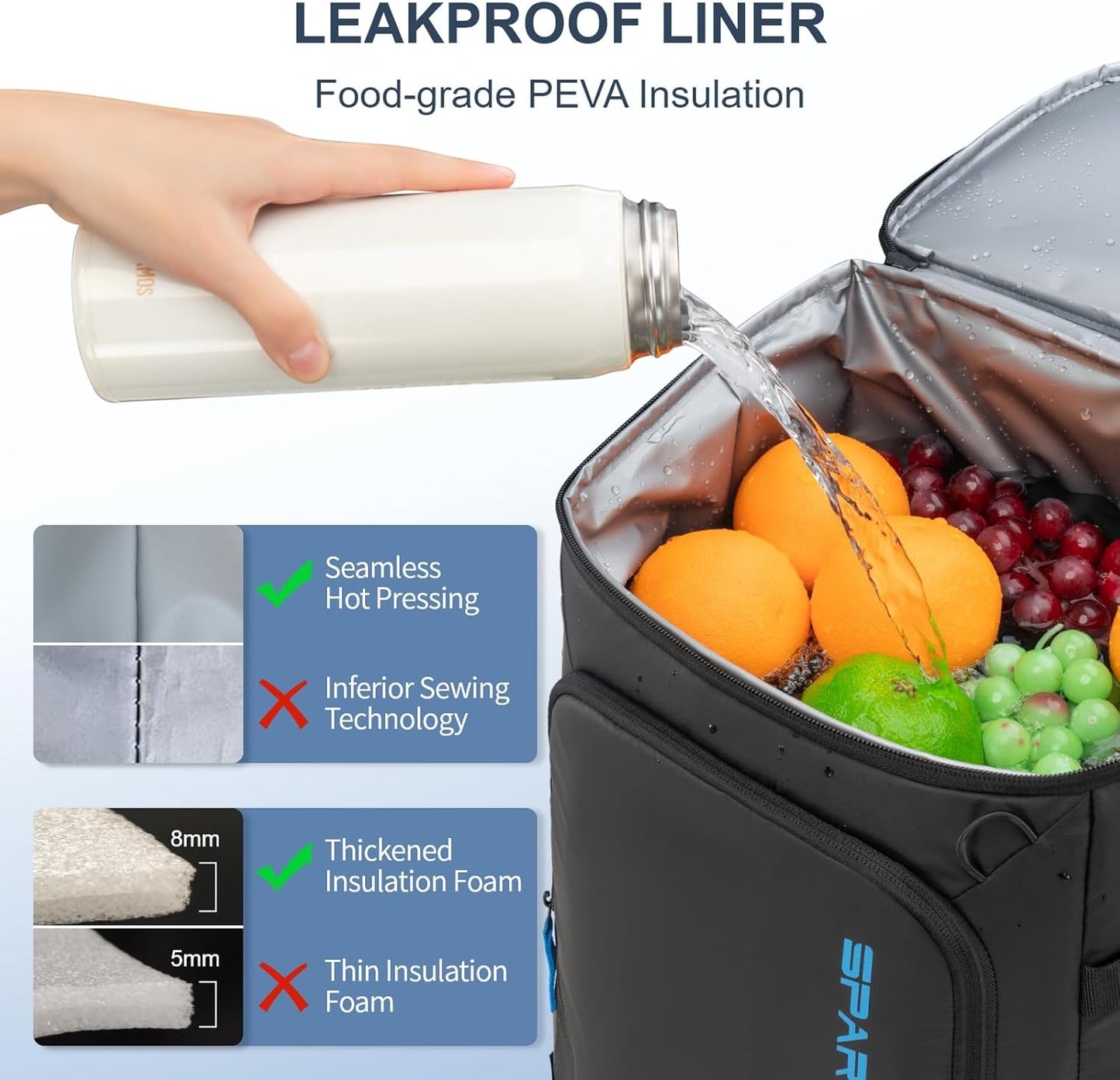 SPARTER Backpack Cooler Insulated Leak Proof 33/49 Cans, 2 Insulated Compartments Thermal Bag, Portable Lightweight Beach Travel Camping Lunch Backpack for Men and Women