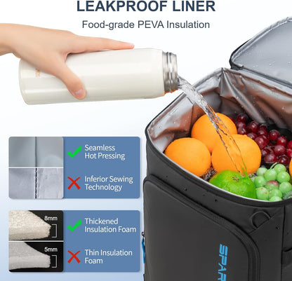 SPARTER Backpack Cooler Insulated Leak Proof 33/49 Cans, 2 Insulated Compartments Thermal Bag, Portable Lightweight Beach Travel Camping Lunch Backpack for Men and Women