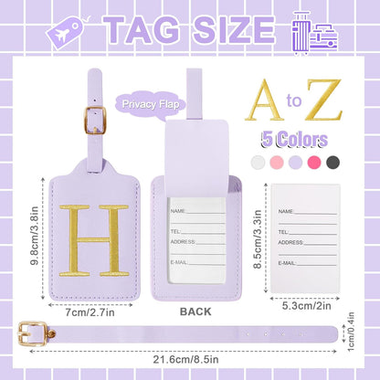 Personalized Initial Luggage Tags for Suitcase, Purple Leather Cute Luggage Tags with Privacy Cover Name Card, Embroidered Custom Monogrammed Luggage Tag Travel Backpack Tags Gifts for Women Kids(H)
