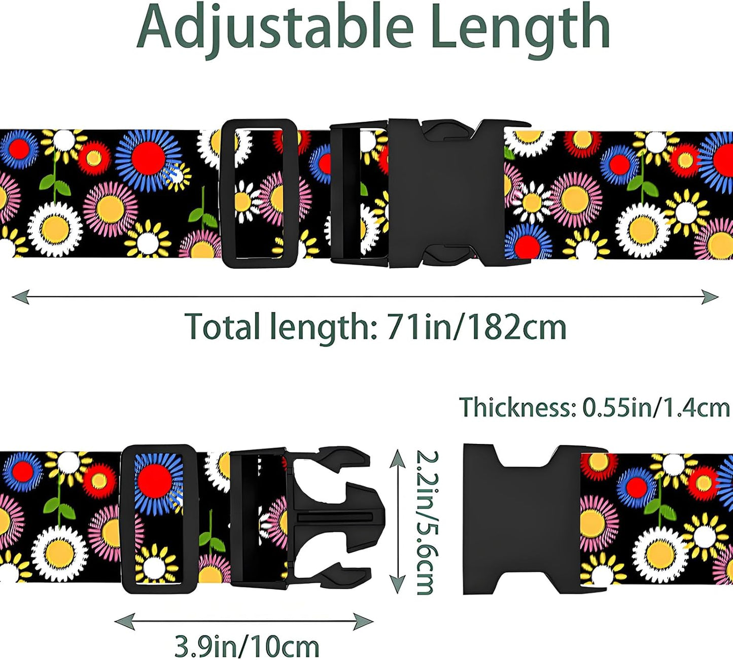 Sunflowers Luggage Straps for Suitcases, Adjustable Luggage Travel Belt to Keep Luggage Security While Travel, Strong Polyester Fabric, Easy-to-Recognize Stylish Design Travel Essentials, 2 Pack