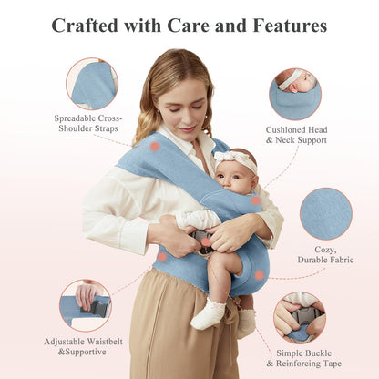 Newborn Carrier, Cozy Baby Carrier, Ergonomic Cross-Back Wrap, Hands-Free with Supportive Comfort, Light Blue