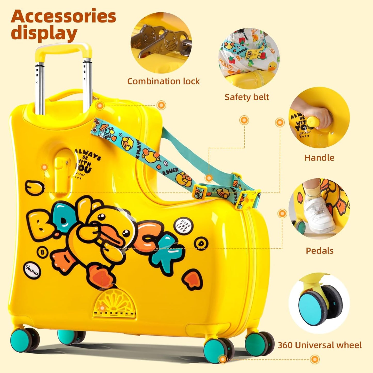Kids' Lightweight Ride on Luggage with Spinner Wheels & Foldabe Design (Yellow Green Mint, 24"+ Aged 3-12 Toddler)