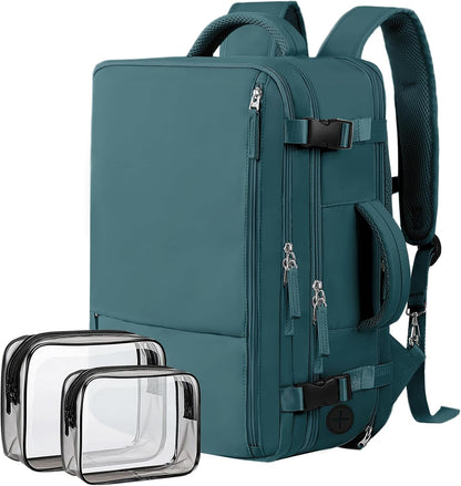 Hanples Large Travel Backpack for Women as Person Item Flight Approved, 40L Carry on Backpack, 17 Inch Laptop Backpack, Waterproof Backpack,Casual Bag with 2 Toiletry Bags (Peacock Blue)