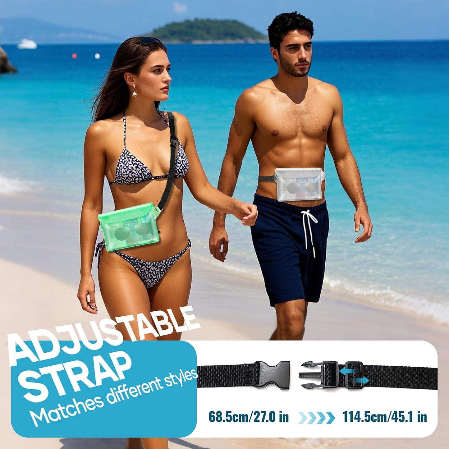 Waterproof Bag for Beach, Waterproof Pouch for Phone Passport Purse, Fanny Packs for Women, Floating Dry Bags for Cruise Ship Travel Water Park Surfing Boating Fishing Kayaking Pool Accessories