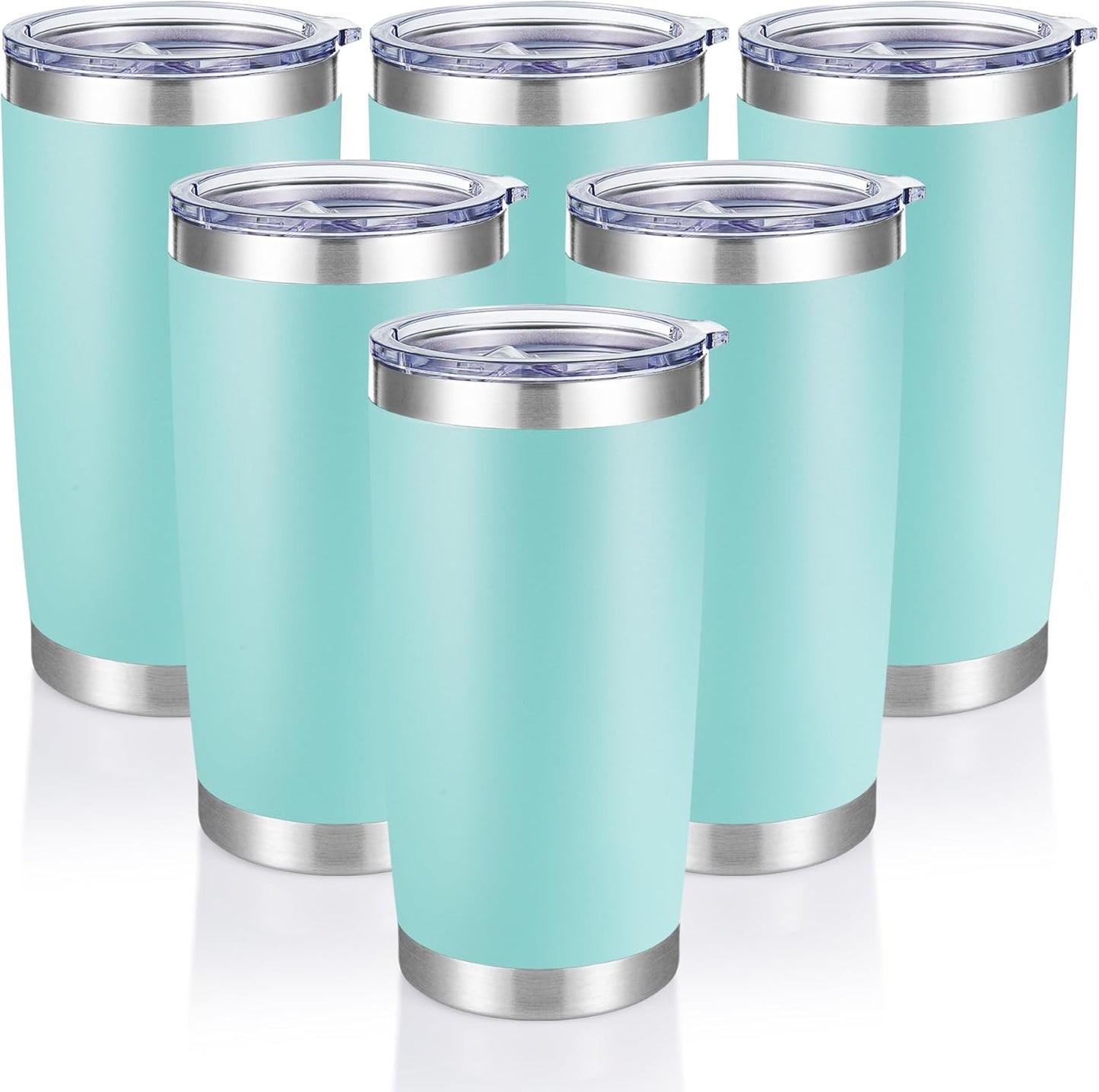 20 oz Tumblers Bulk Stainless Steel Tumbler with Lid Double Wall Vacuum Insulated Coffee Mug 20oz Powder Coated Cup for Hot and Cold Drinks, Turquoise, 6 pack