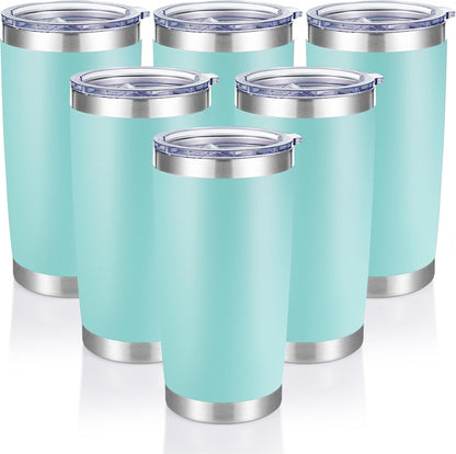 20 oz Tumblers Bulk Stainless Steel Tumbler with Lid Double Wall Vacuum Insulated Coffee Mug 20oz Powder Coated Cup for Hot and Cold Drinks, Turquoise, 6 pack