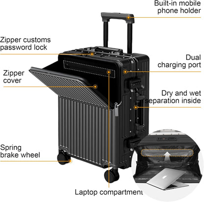 Hard Shell Luggage 24 Inch Travel Luggage, Carry-On Luggage Spinner TSA with Lid, ABS Aluminum Frame，Lightweight Travel Luggage 20'' 24'' 26''Carry-On (upgraded black, 24 inch)