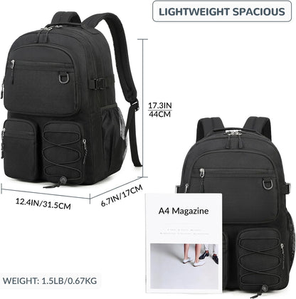 Lohol Water Resistant Daypack with Mulitiple Pockets for School Travel Outdoor College, 15.6 inch Laptop Backpack for Men and Women (Black)