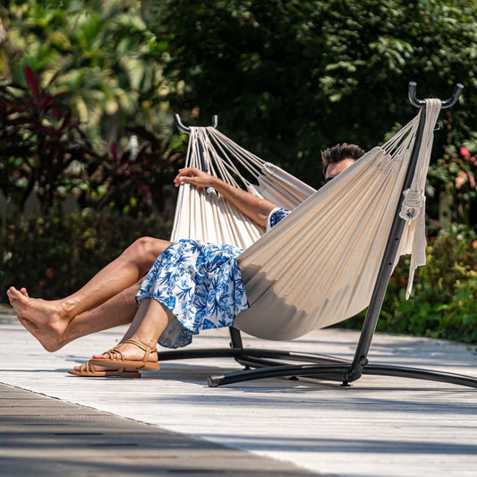Lazy Daze Hammocks Double Hammock with 9ft Space-Saving Steel Stand Includes Portable Carrying Case, 450 Pounds Capacity (Natural)
