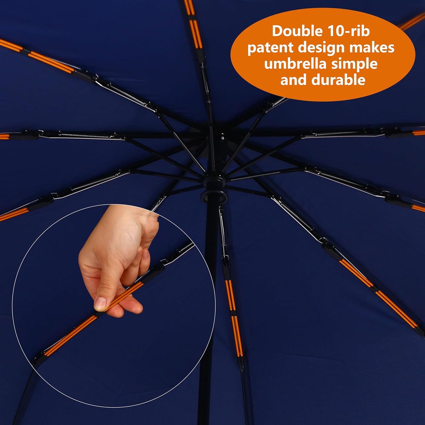 46 Inch Compact Umbrellas for Rain - Travel Small Umbrella - Automatic Folding Umbrella - Windproof Portable Umbrella, Double 10-rib