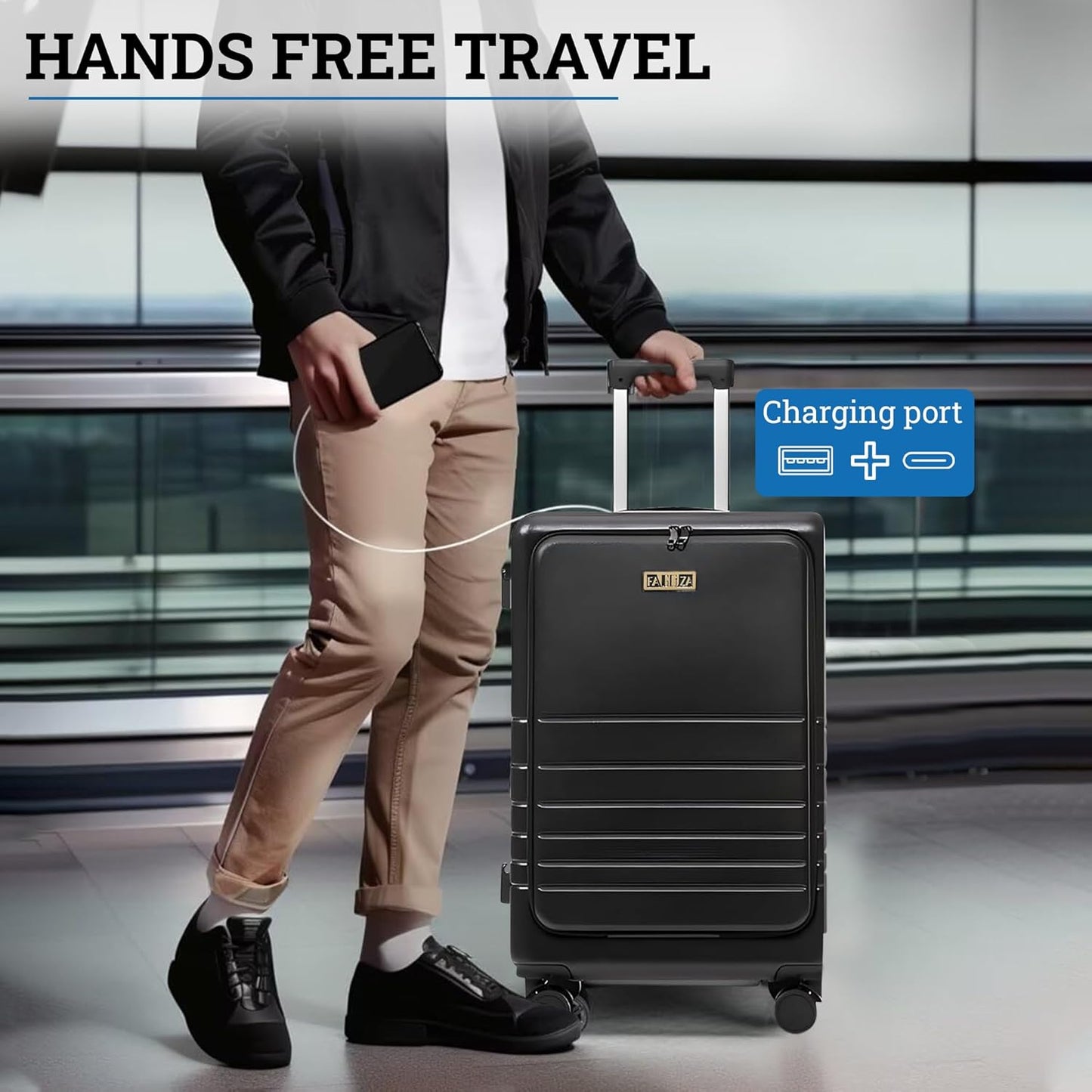 20 Inch Hardside Carry On Luggage with Spinner Wheels, Airline Approved 22x14x9 Carry-On Luggage with Front Pocket (Black)