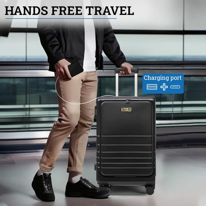 20 Inch Hardside Carry On Luggage with Spinner Wheels, Airline Approved 22x14x9 Carry-On Luggage with Front Pocket (Black)